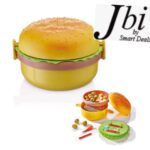 Burger Shape Double Layer Plastic Lunch Box with Spoons - Image 3
