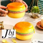 Burger Shape Double Layer Plastic Lunch Box with Spoons - Image 2