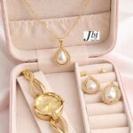 Elegant Gold Pearl Watch & Jewelry Set for Women