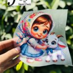 Dtf Cute Baby Girl With Baby Goat Print