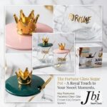 Elegant glass sugar pot with a royal crown lid, adding a luxurious touch to your table.